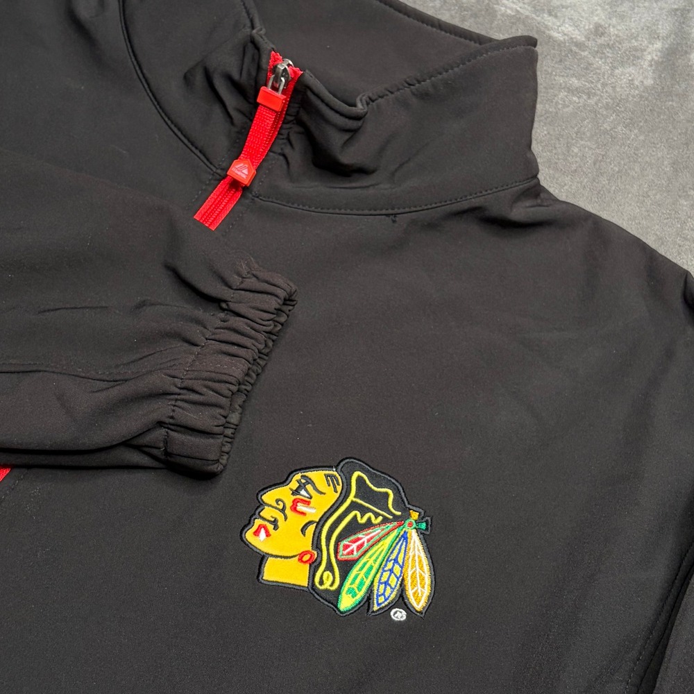Majestic Chicago Blackhawks NHL Jacket Mens 2XT Black Red Zip Softshell Fleece
